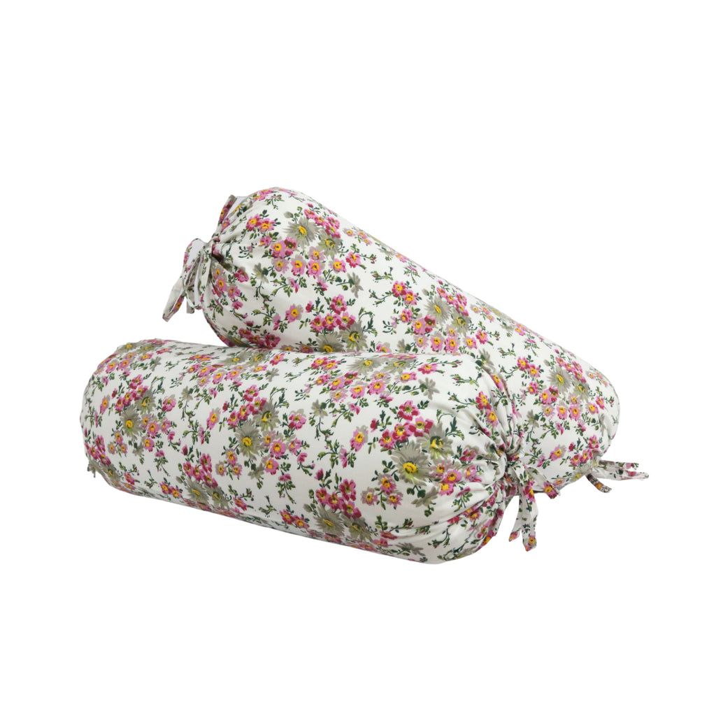 Floral Printed Pure Cotton Cream Bolster Covers 30 x 30 Inches Pack Of 2