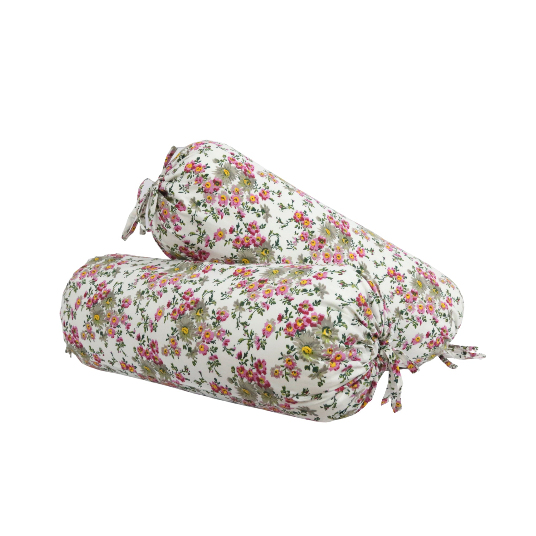 Floral Printed Pure Cotton Cream Bolster Covers 30 x 30 Inches Pack Of 2