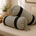 Woven Geometric Printed Pure Cotton Black Bolster Covers 30 x 30 Inches Pack Of 2