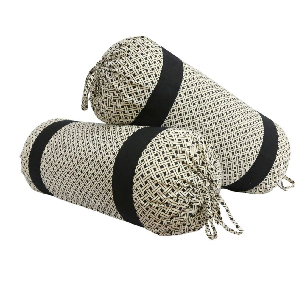 Woven Geometric Printed Pure Cotton Black Bolster Covers 30 x 30 Inches Pack Of 2