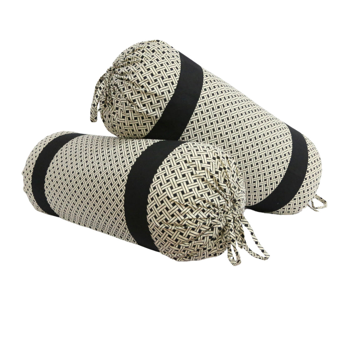 Woven Geometric Printed Pure Cotton Black Bolster Covers 30 x 30 Inches Pack Of 2