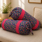 Floral Printed Pure Cotton Navy Blue Bolster Covers 30 x 30 Inches Pack Of 2