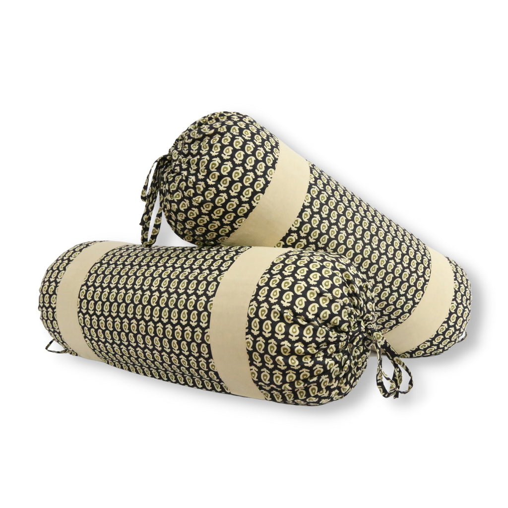 Ethnic Motif Printed Pure Cotton Black Bolster Covers 30 x 30 Inches Pack Of 2