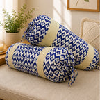 Ikat Geometric Printed Pure Cotton Blue Bolster Covers 30 x 30 Inches Pack Of 2