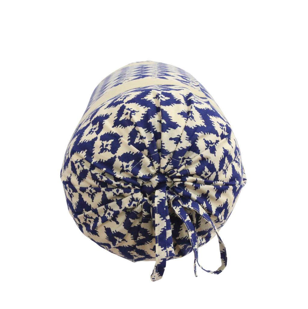 Ikat Geometric Printed Pure Cotton Blue Bolster Covers 30 x 30 Inches Pack Of 2
