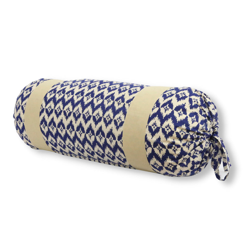 Ikat Geometric Printed Pure Cotton Blue Bolster Covers 30 x 30 Inches Pack Of 2