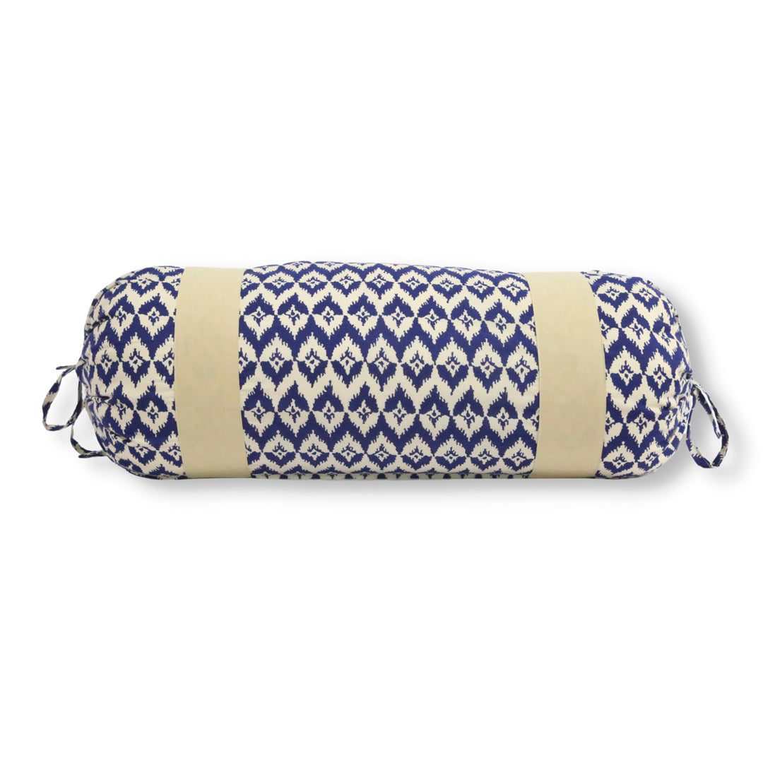 Ikat Geometric Printed Pure Cotton Blue Bolster Covers 30 x 30 Inches Pack Of 2
