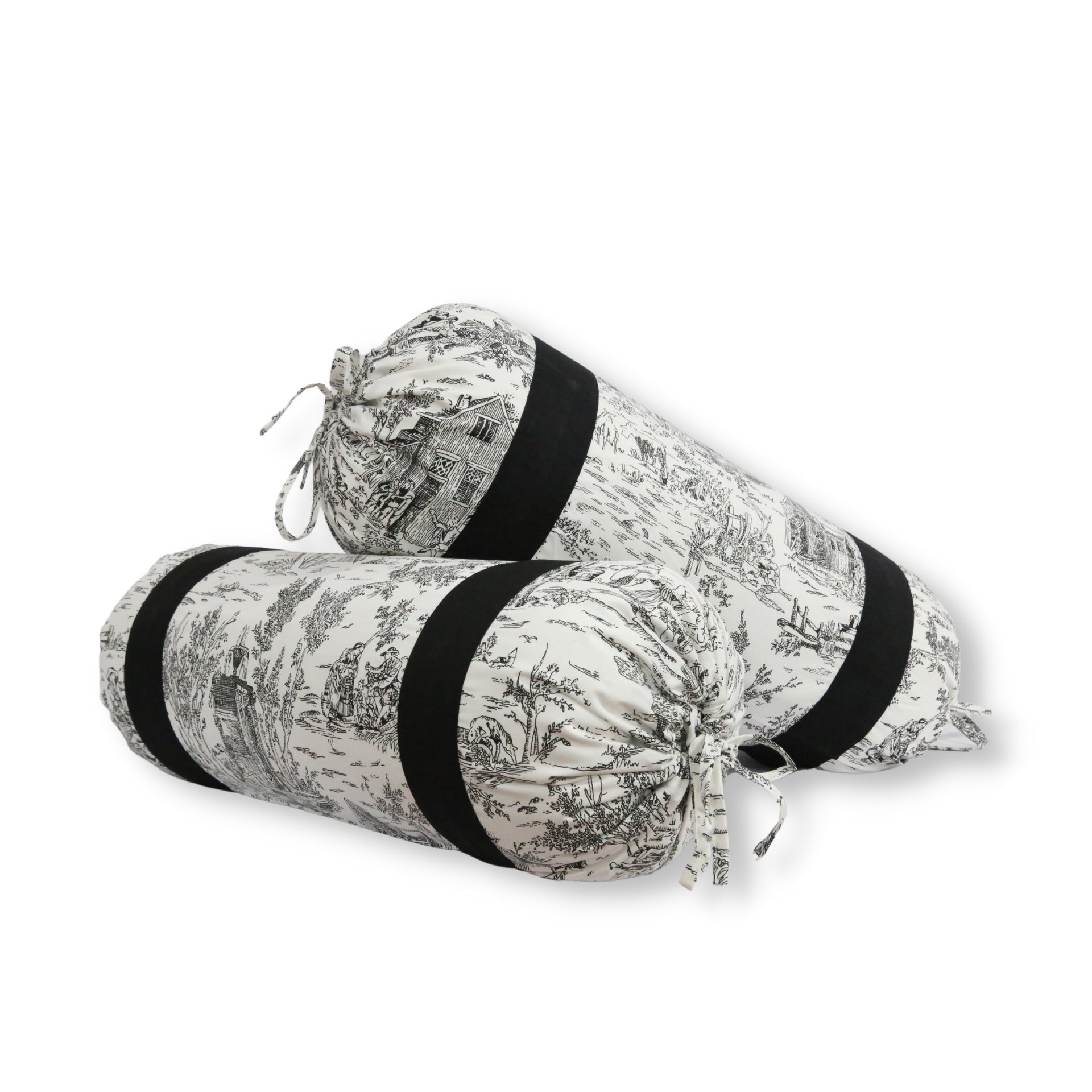 Scenic Toile Printed Pure Cotton White Bolster Covers 30 x 30 Inches Pack Of 2