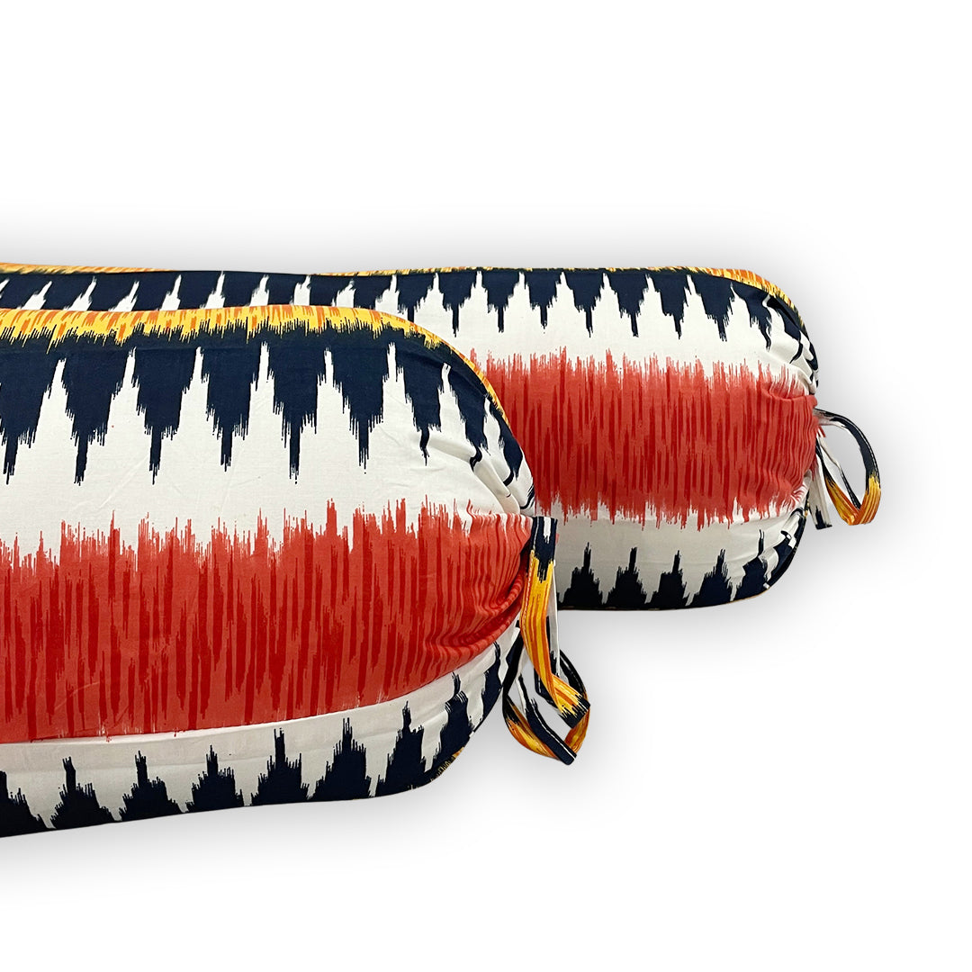 Ikat Stripe Printed Pure Cotton Orange Bolster Covers 30 x 30 Inches Pack Of 2