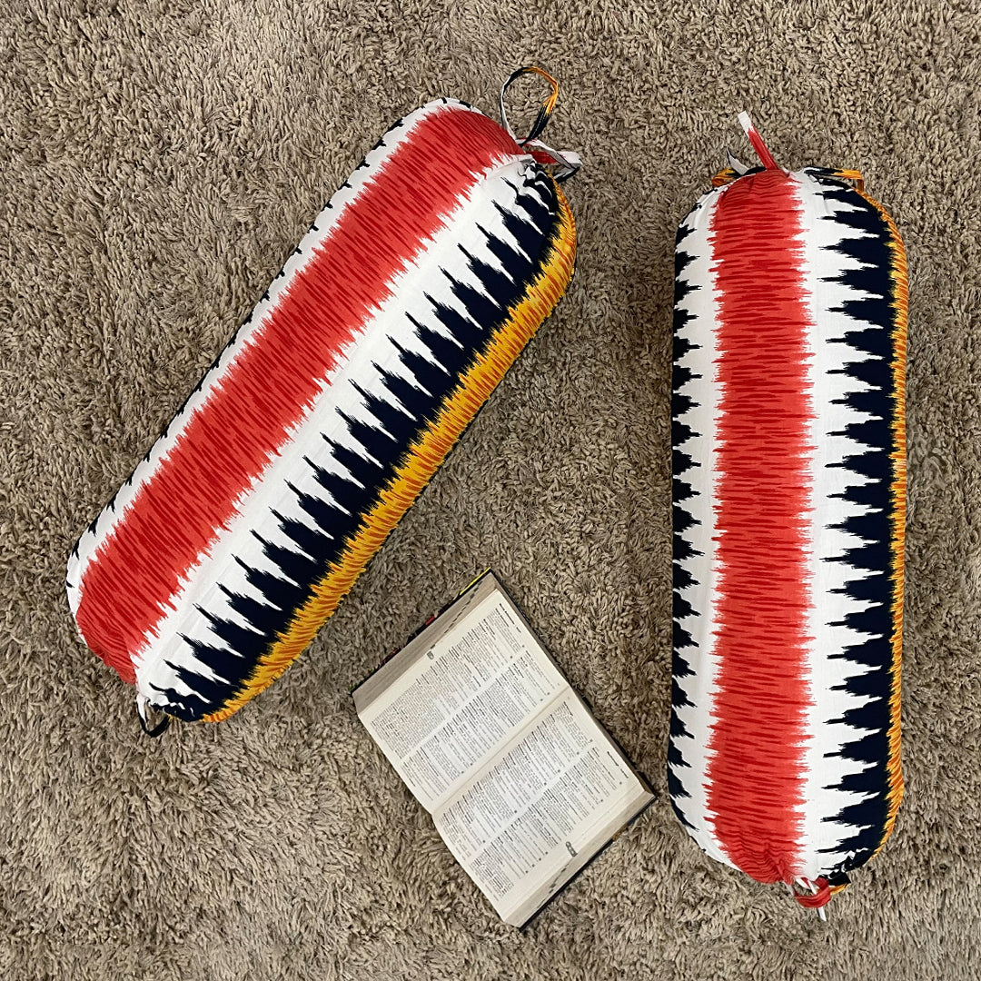 Ikat Stripe Printed Pure Cotton Orange Bolster Covers 30 x 30 Inches Pack Of 2