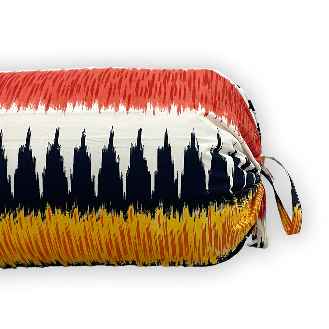 Ikat Stripe Printed Pure Cotton Orange Bolster Covers 30 x 30 Inches Pack Of 2