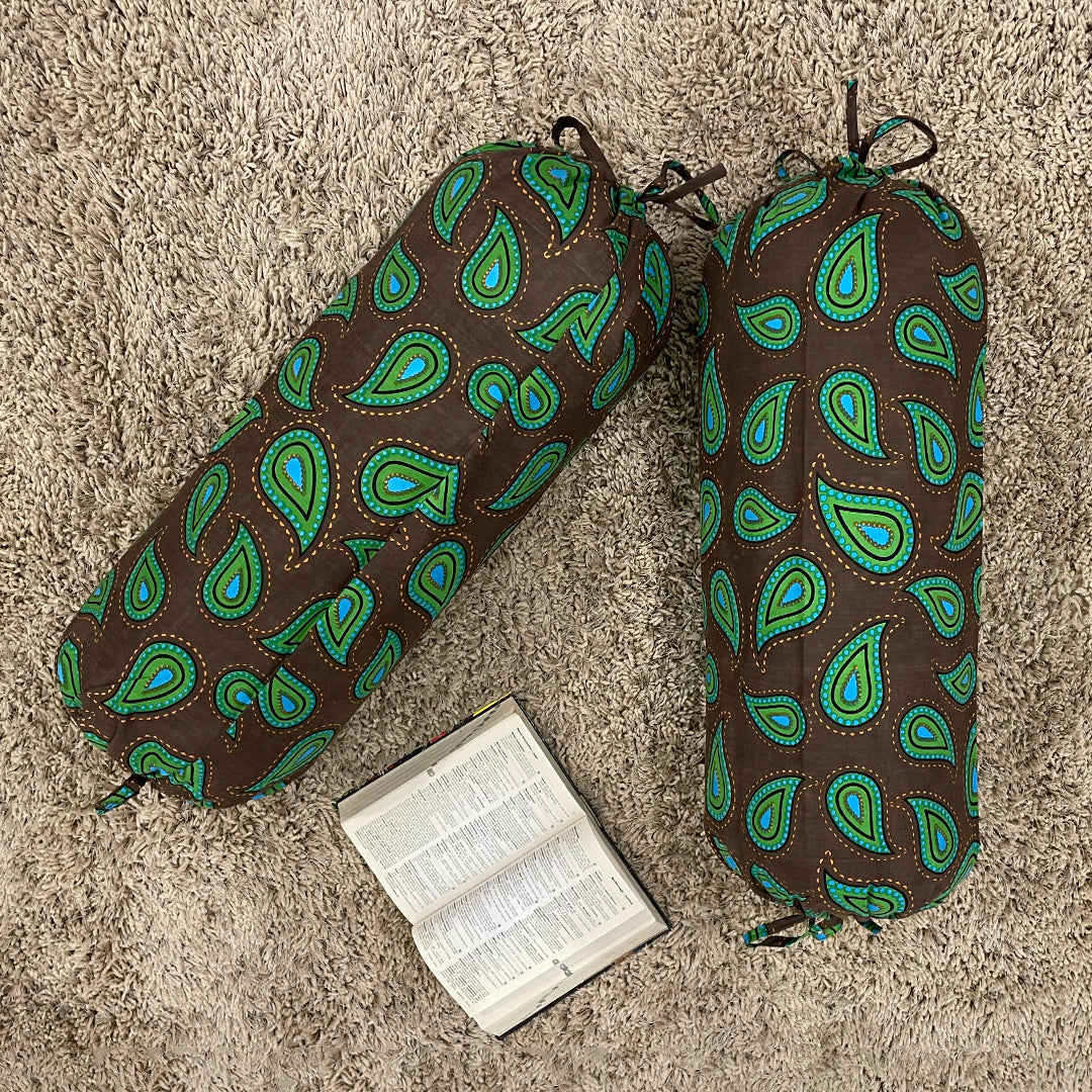 Paisley Printed Pure Cotton Brwon Bolster Covers 30 x 30 Inches Pack Of 2