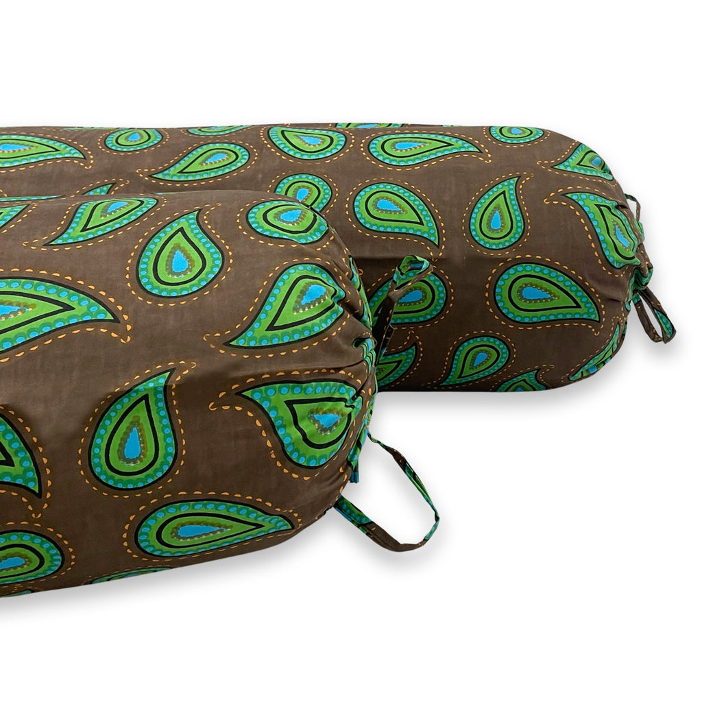 Paisley Printed Pure Cotton Brwon Bolster Covers 30 x 30 Inches Pack Of 2