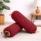 Animal Printed Pure Cotton Red Bolster Covers 30 x 30 Inches Pack Of 2
