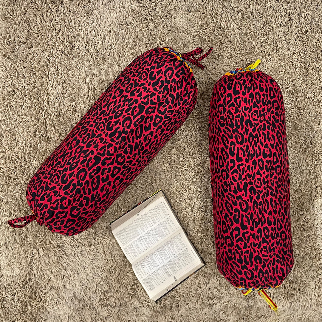 Animal Printed Pure Cotton Red Bolster Covers 30 x 30 Inches Pack Of 2