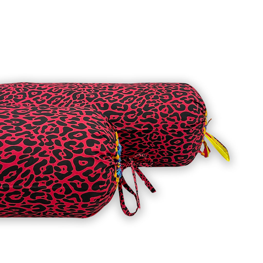 Animal Printed Pure Cotton Red Bolster Covers 30 x 30 Inches Pack Of 2