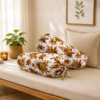 Floral Printed Pure Cotton White Bolster Covers 30 x 30 Inches Pack Of 2