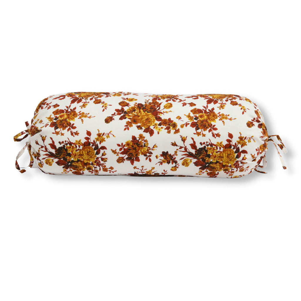 Floral Printed Pure Cotton White Bolster Covers 30 x 30 Inches Pack Of 2