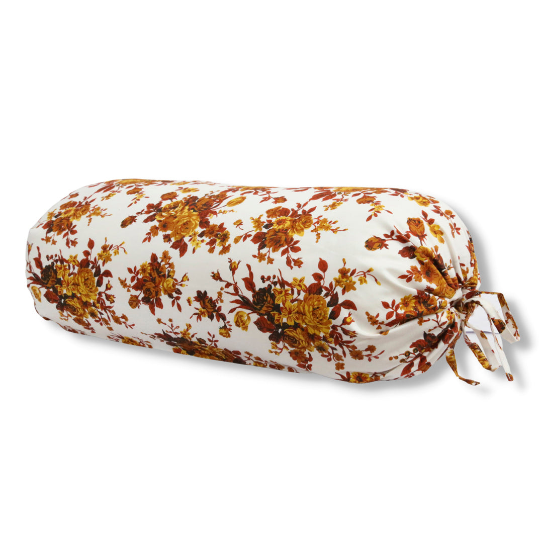 Floral Printed Pure Cotton White Bolster Covers 30 x 30 Inches Pack Of 2