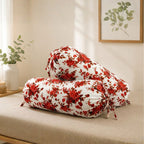 Floral Printed Pure Cotton White Bolster Covers 30 x 30 Inches Pack Of 2