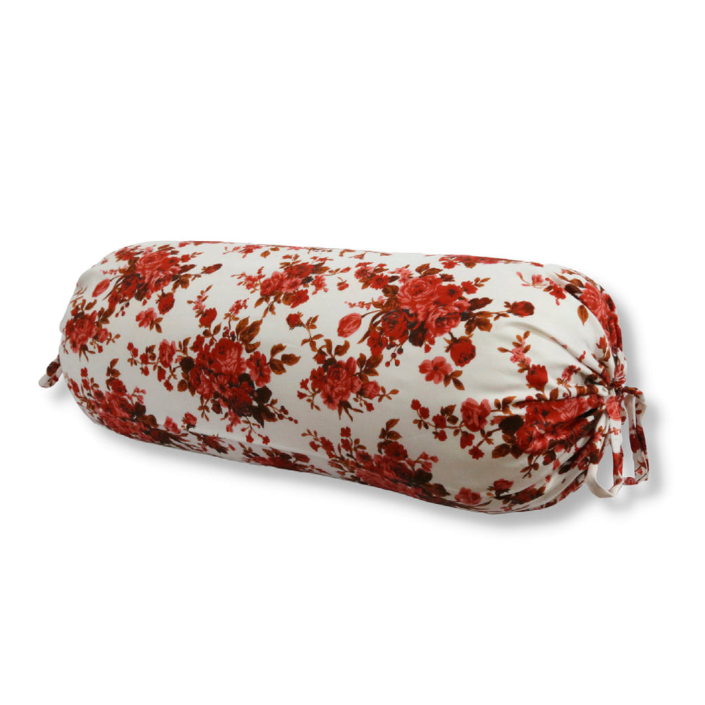 Floral Printed Pure Cotton White Bolster Covers 30 x 30 Inches Pack Of 2