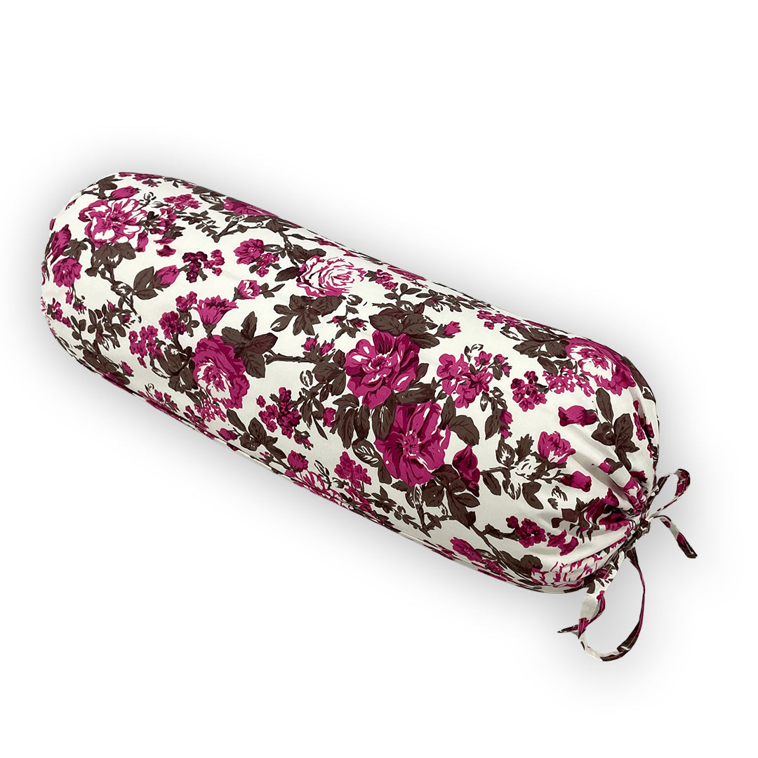 Floral Printed Pure Cotton White Bolster Covers 30 x 30 Inches Pack Of 2
