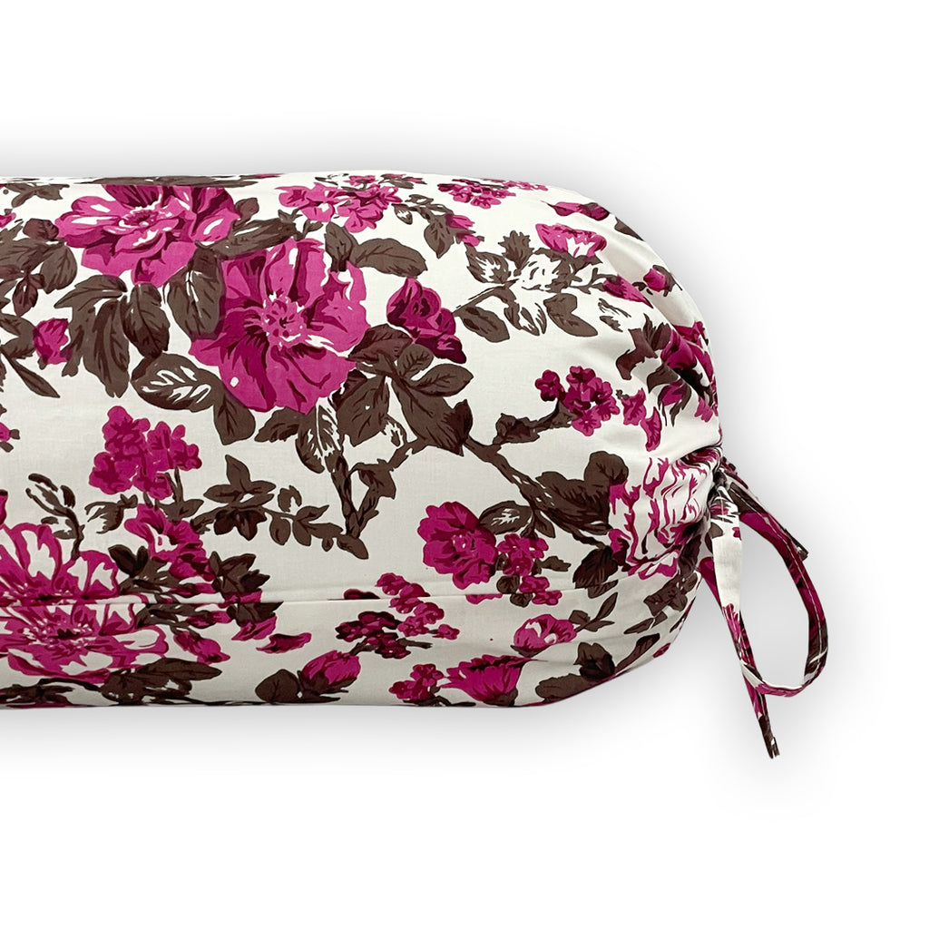 Floral Printed Pure Cotton White Bolster Covers 30 x 30 Inches Pack Of 2