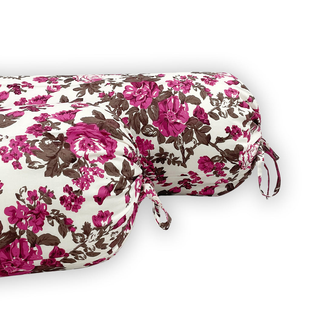 Floral Printed Pure Cotton White Bolster Covers 30 x 30 Inches Pack Of 2