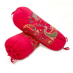 Paisley Floral Printed Pure Cotton Red Bolster Covers 30 x 30 Inches Pack Of 2