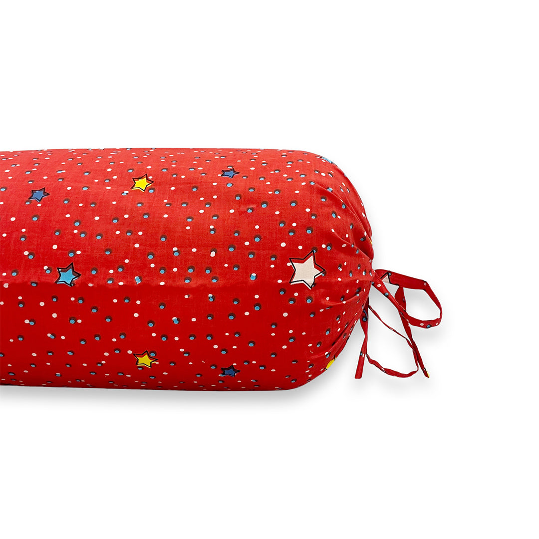 Star Printed Pure Cotton Red Bolster Covers 30 x 30 Inches Pack Of 2