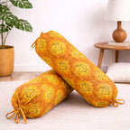 Traditional Floral Printed Pure Cotton Orange Bolster Covers 30 x 30 Inches Pack Of 2