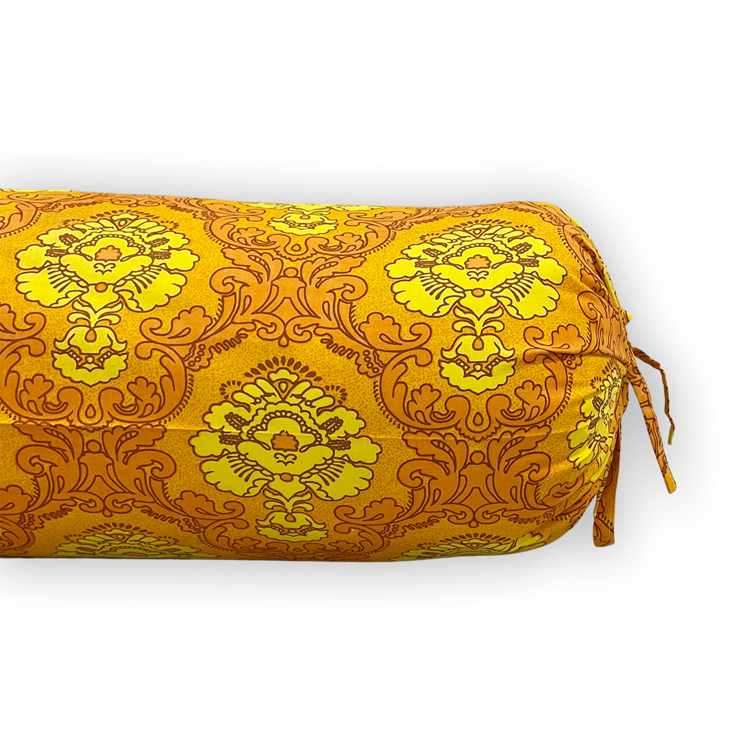 Traditional Floral Printed Pure Cotton Orange Bolster Covers 30 x 30 Inches Pack Of 2