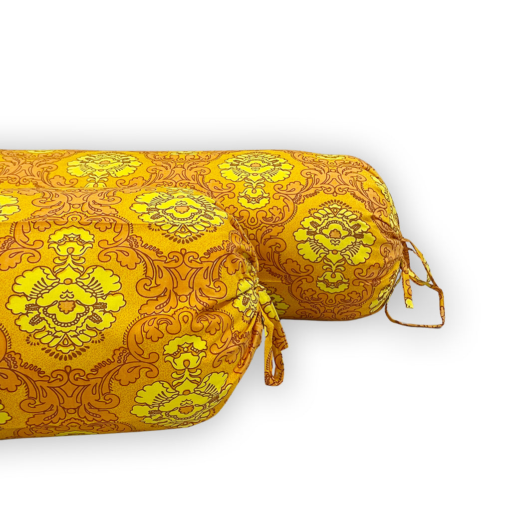 Traditional Floral Printed Pure Cotton Orange Bolster Covers 30 x 30 Inches Pack Of 2