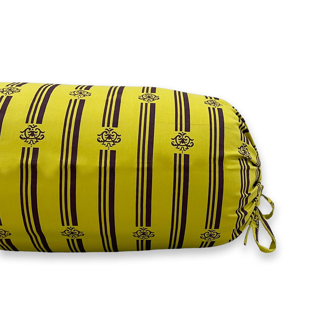 Stripe Printed Pure Cotton Yellow Bolster Covers 30 x 30 Inches Pack Of 2