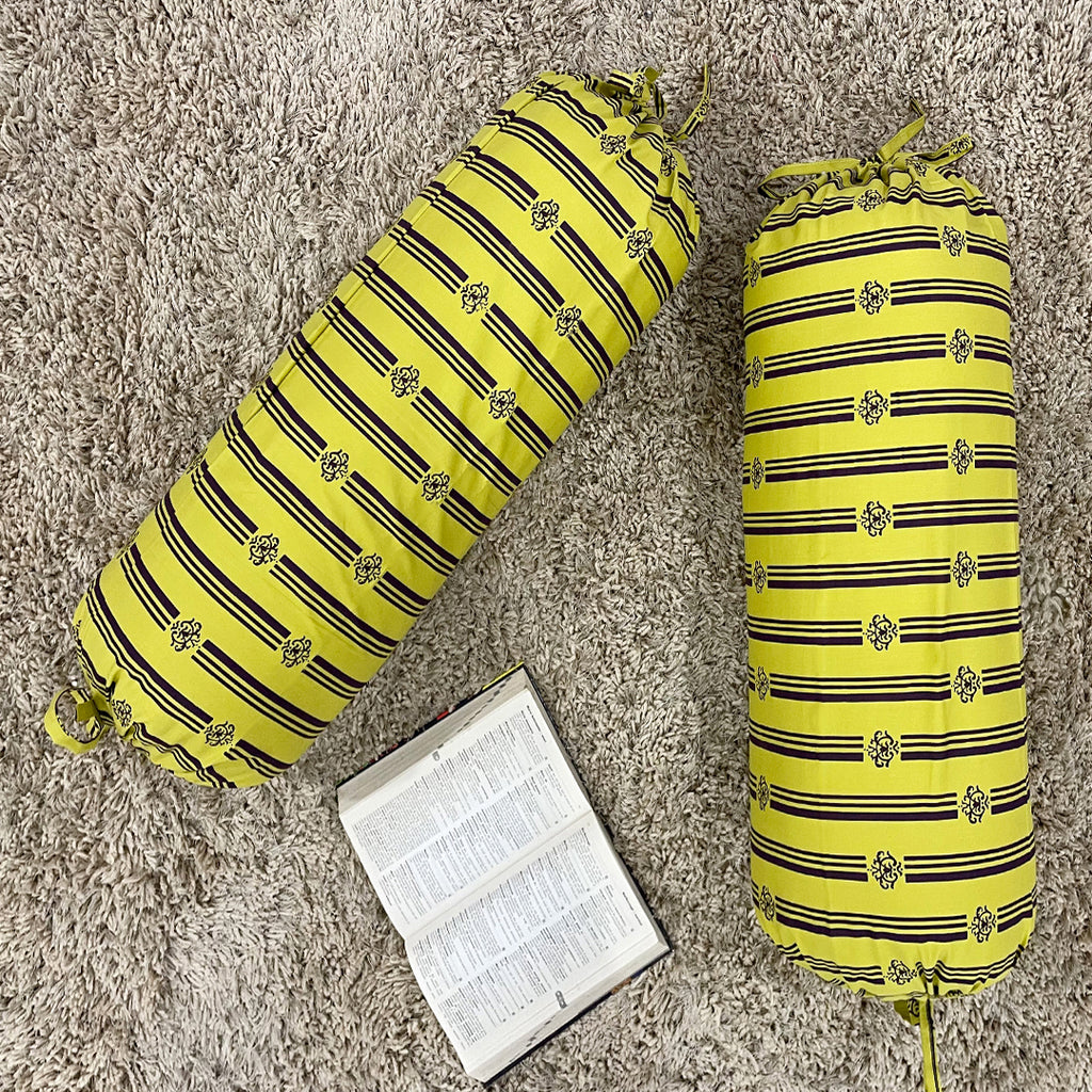 Stripe Printed Pure Cotton Yellow Bolster Covers 30 x 30 Inches Pack Of 2