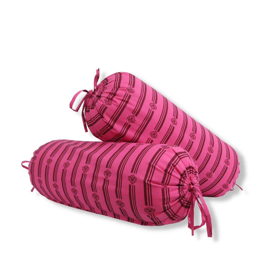 Stripe Printed Pure Cotton Pink Bolster Covers 30 x 30 Inches Pack Of 2