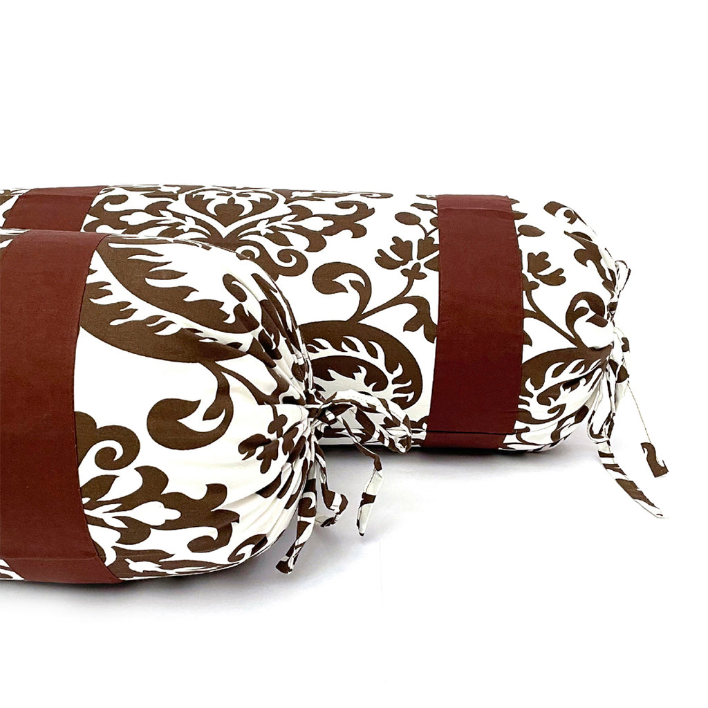 Damask Printed Pure Cotton White Bolster Covers 30 x 30 Inches Pack Of 2