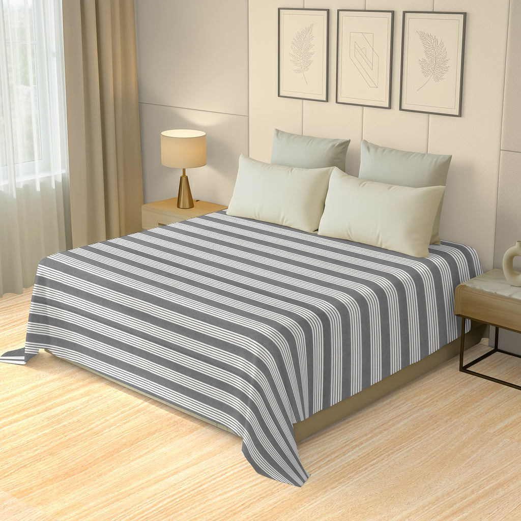 Classic Stripe Grey Pure Cotton Bed Cover King Size 90 x 100 Inches Pack of 1