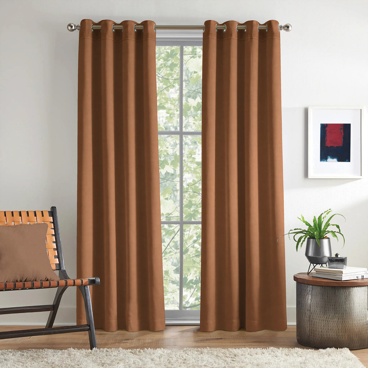 Caramel Brown Serenity 250 GSM Polyester 100% Blackout Eyelet Curtain
