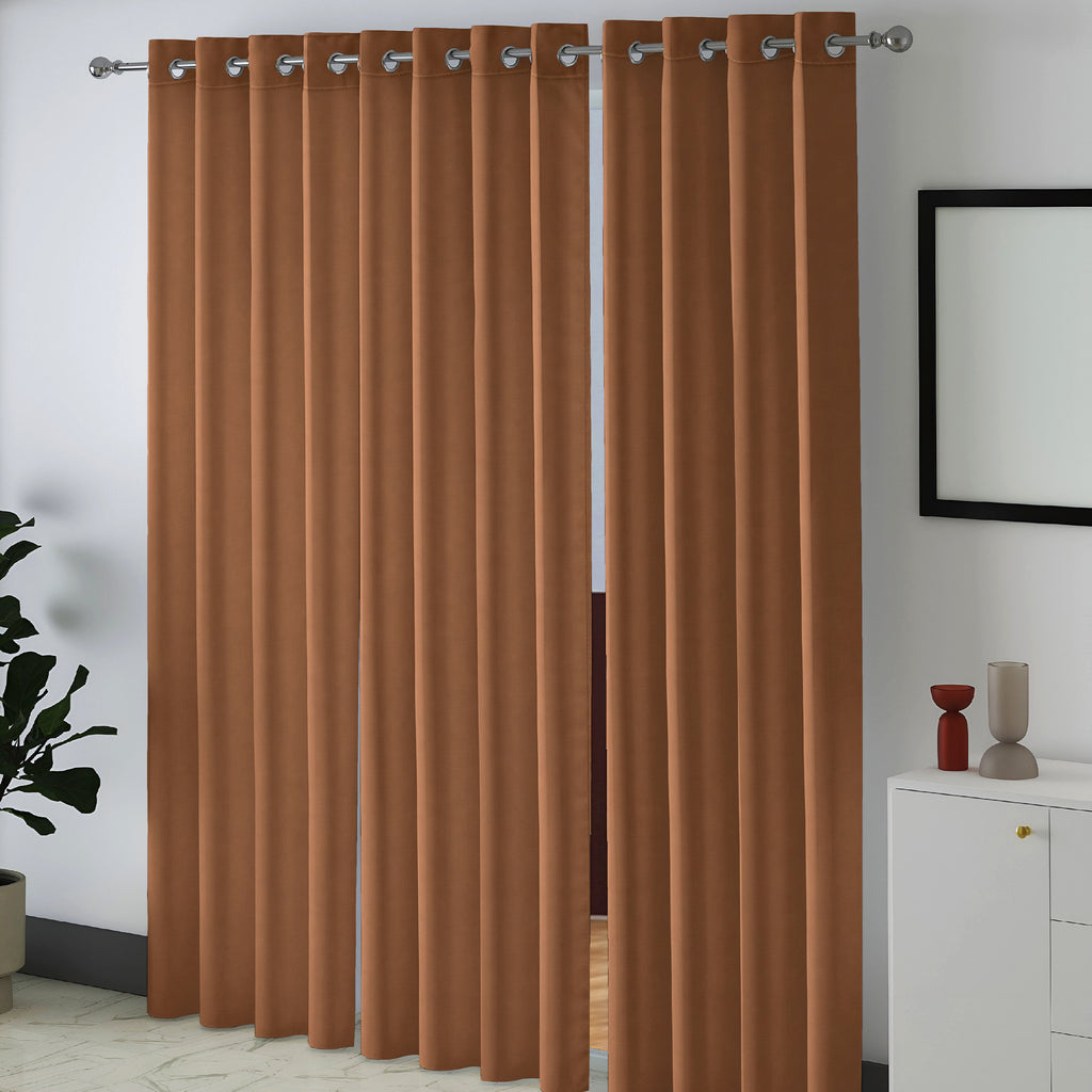 Caramel Brown Serenity 250 GSM Polyester 100% Blackout Eyelet Curtain