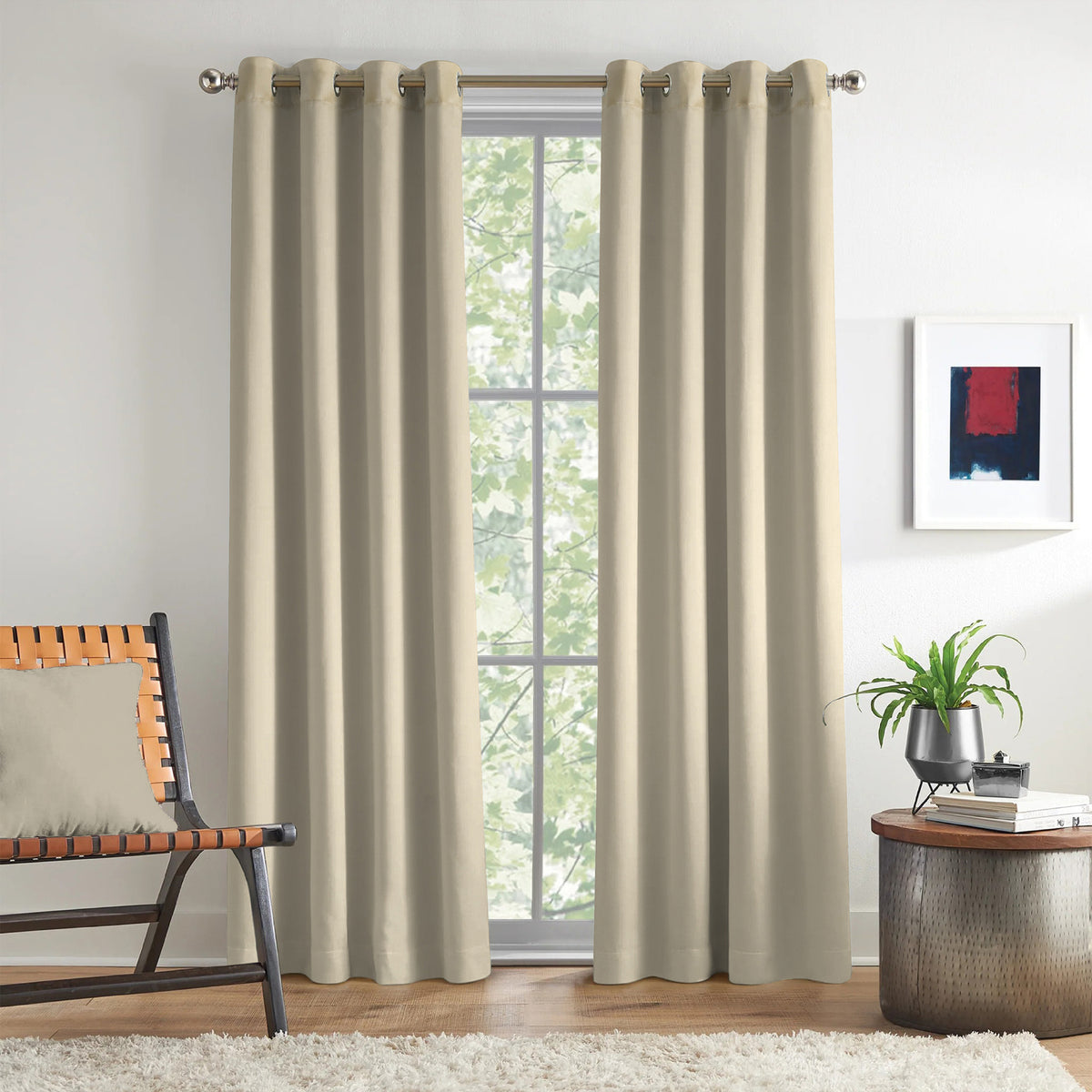 Beige Serenity 250 GSM Polyester 100% Blackout Eyelet Curtain
