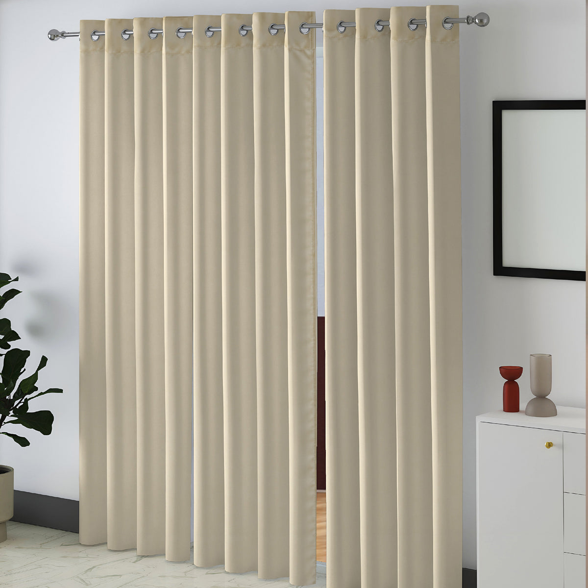 Beige Serenity 250 GSM Polyester 100% Blackout Eyelet Curtain