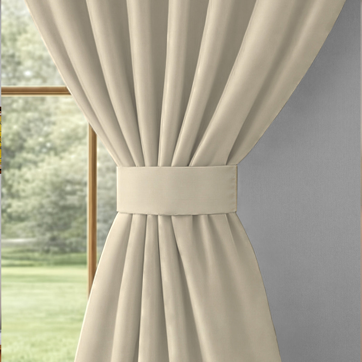 Beige Serenity 250 GSM Polyester 100% Blackout Eyelet Curtain