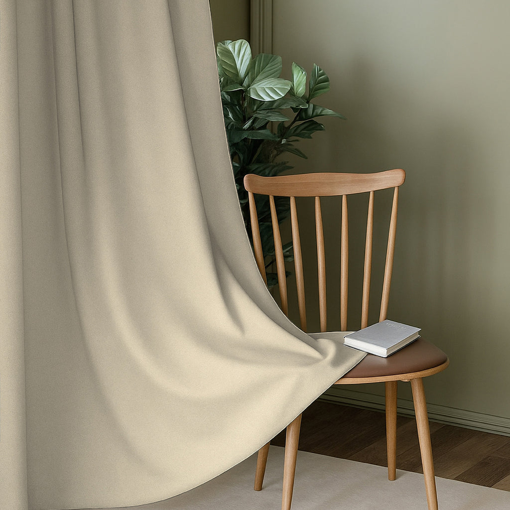 Beige Serenity 250 GSM Polyester 100% Blackout Eyelet Curtain