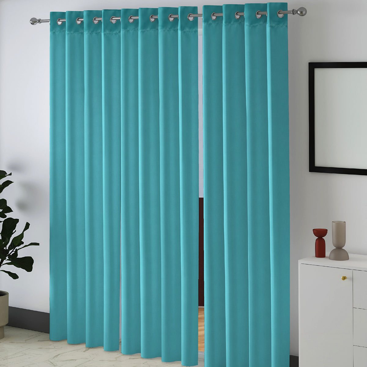 Turquoise Serenity 250 GSM Polyester 100% Blackout Eyelet Curtain