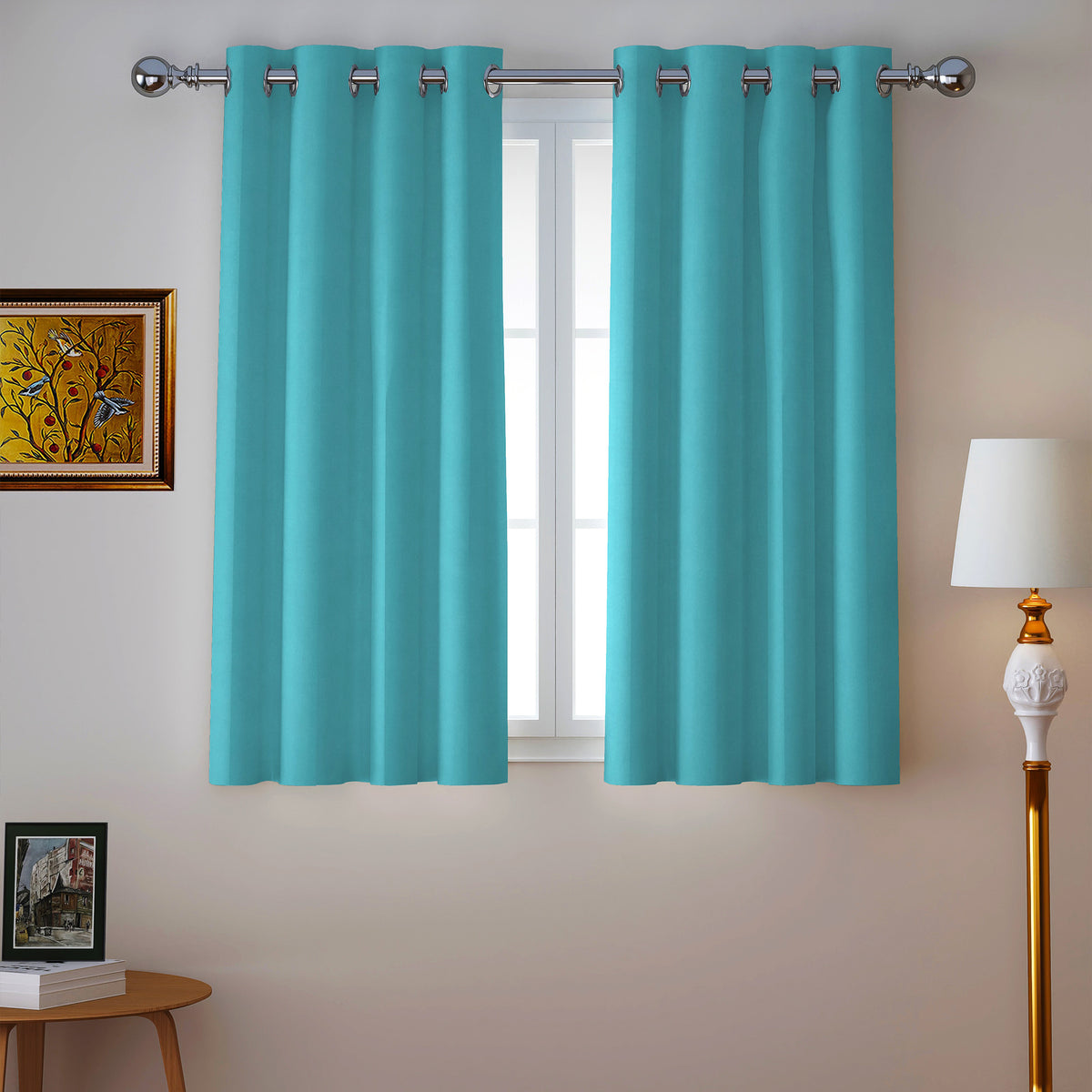 Turquoise Serenity 250 GSM Polyester 100% Blackout Eyelet Curtain