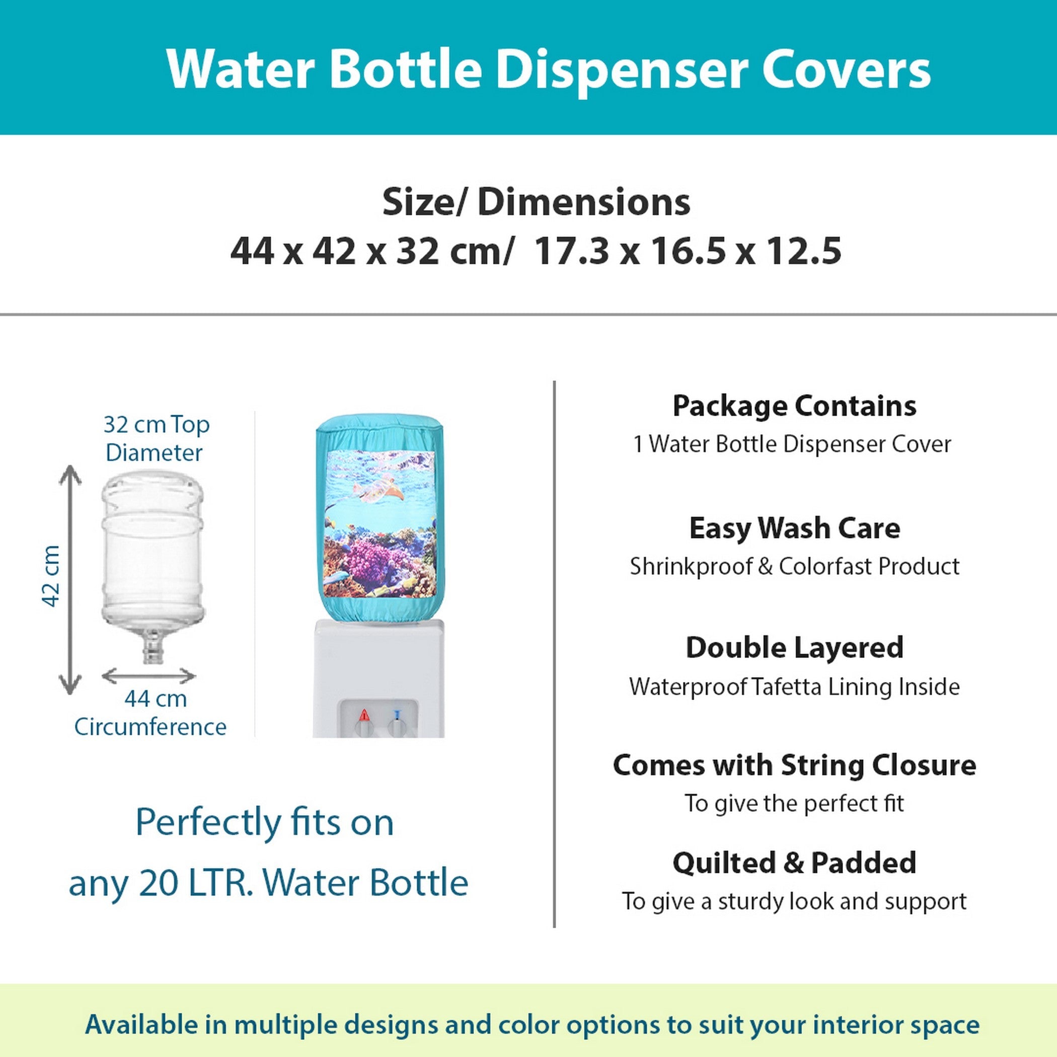 Ocean Life 20 Litre Water Dispenser Bottle Cover - Reusable Fabric Dust Protector
