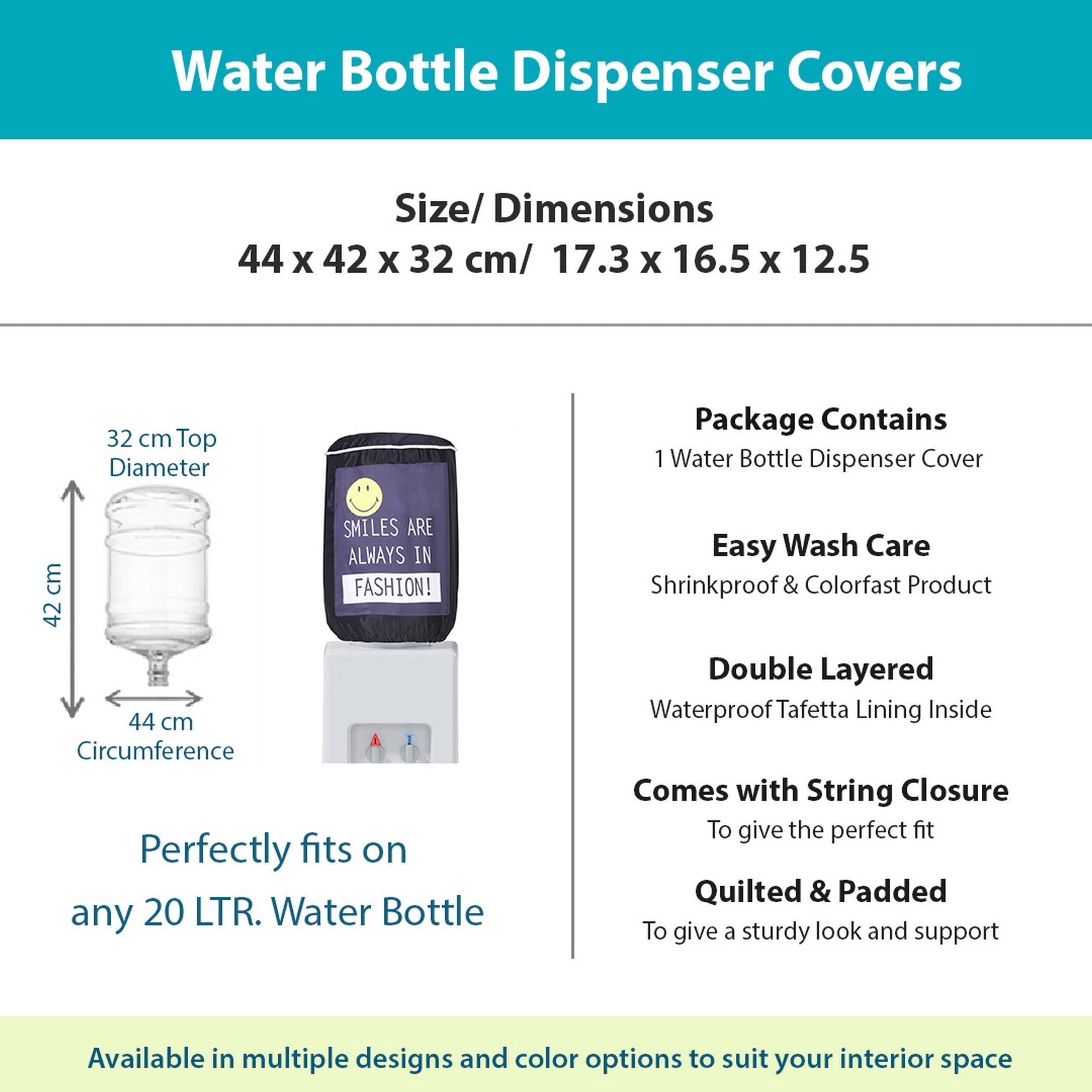 Smiles Are Always in Fashion 20 Litre Water Dispenser Bottle Cover - Reusable Fabric Dust Protector