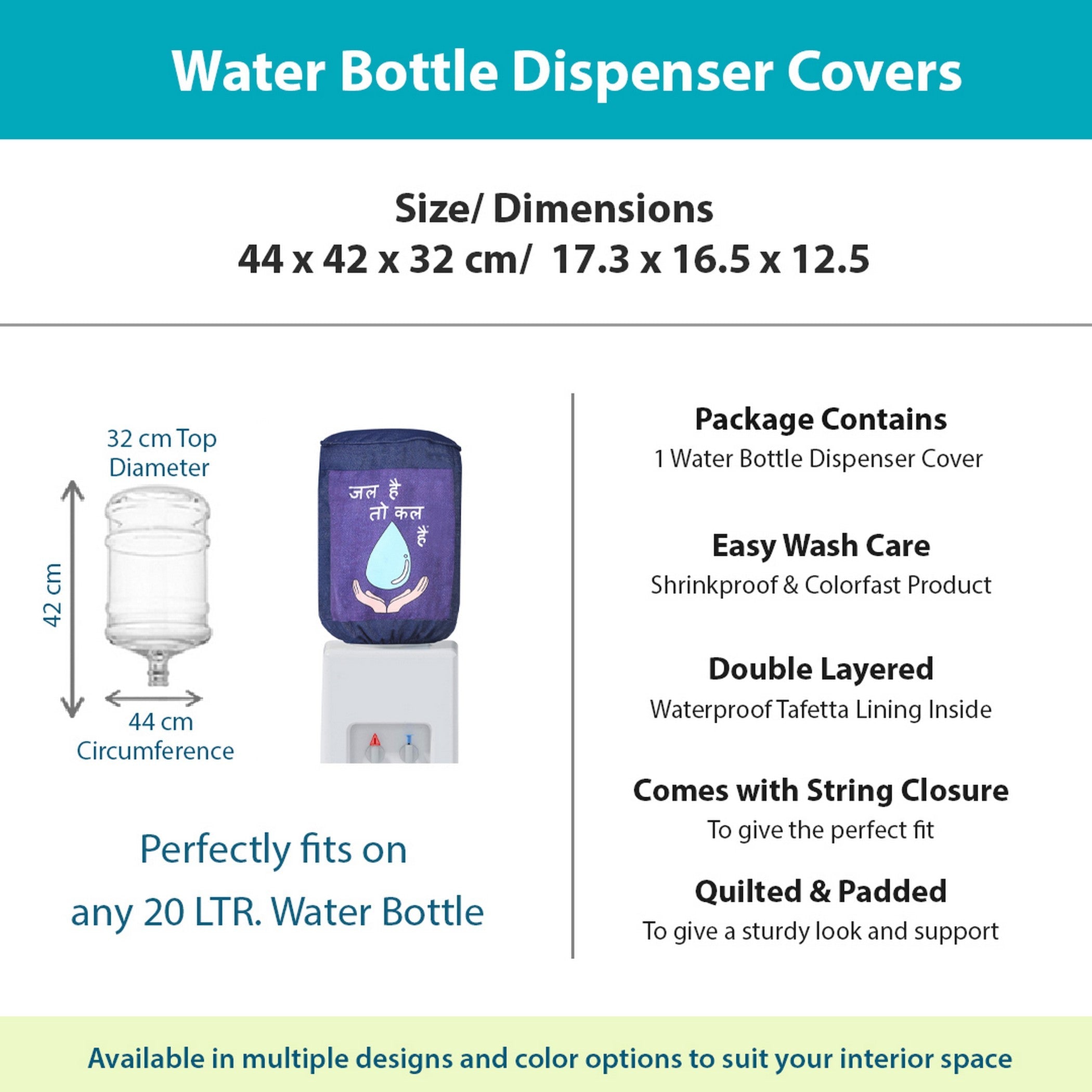Jal Hai Toh Kal Hai 20 Litre Water Dispenser Bottle Cover - Reusable Fabric Dust Protector