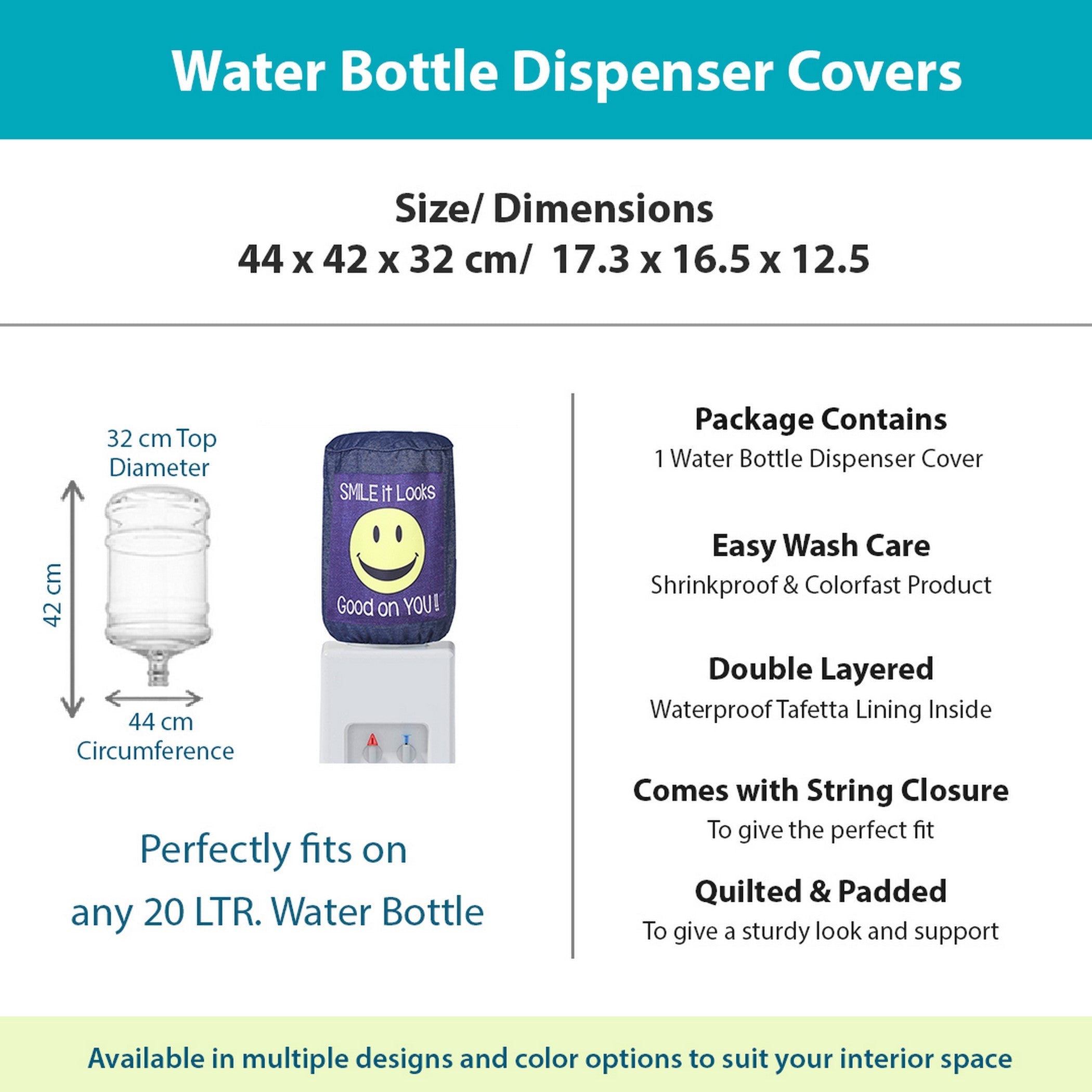 Smile It Looks Good on You 20 Litre Water Dispenser Bottle Cover - Reusable Fabric Dust Protector